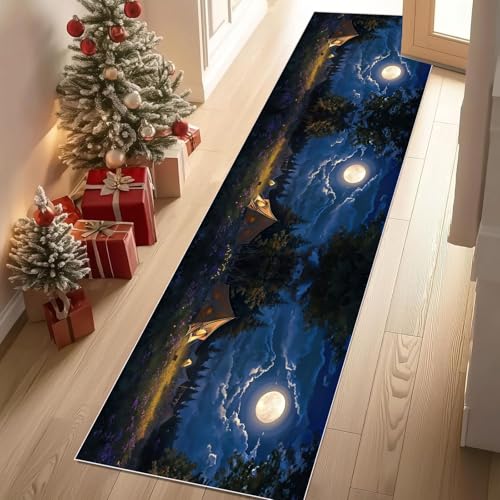 Dyjuaa Wald Nachtsicht Teppich Läufer Flur 80x250 cm Camping Zelt Weich Küchenteppich rutschfest Waschbar, Lang Flur Teppiche für Entryway Waschküche Schlafzimmer Wohnzimmer von Dyjuaa