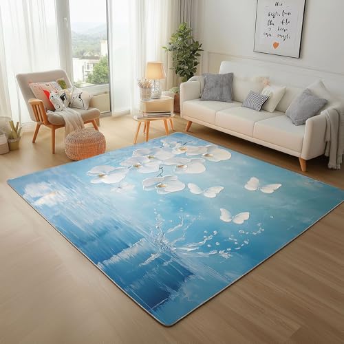 Dyjuaa Weiß Orchidee Blumen Teppich Wohnzimmer 80x120 cm, Wasserreflexion Carpet Weich Kurzflor Waschbar, Teppiche rutschfeste für Schlafzimmer, Esszimmer, Kinderzimmer, Küche Dyjuaa Weiß Orchidee Blumen Teppich Wohnzimmer 80x120 cm, Wasserreflexion Carpet Weich Kurzflor Waschbar, Teppiche rutschfeste für Schlafzimmer, Esszimmer, Kinderzimmer, Küche von Dyjuaa
