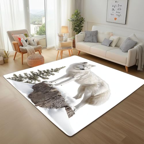 Dyjuaa Weiß Wolf Tierwelt Teppich 140x200 cm, Zeder Tier Teppiche Waschbar rutschfest Kurzflor, Carpet Weich für Schlafzimmer, Wohnzimmer, Esszimmer, Kinderzimmer Dyjuaa Weiß Wolf Tierwelt Teppich 140x200 cm, Zeder Tier Teppiche Waschbar rutschfest Kurzflor, Carpet Weich für Schlafzimmer, Wohnzimmer, Esszimmer, Kinderzimmer von Dyjuaa