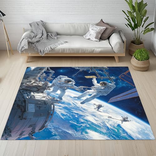 Dyjuaa Weltraum Astronaut Waschbarer Teppich 200x280 cm, Universum Planet Erde Carpet Wohnzimmer Anti Rutsch Große Teppiche Schlafzimmer Weich Kurzflor Teppiche Matte Kinderteppich von Dyjuaa