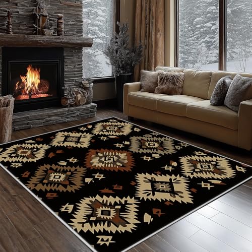 Dyjuaa Western Azteken Teppich 140x200 cm, Vintage Ethnischer Stil Teppiche Waschbar rutschfest Kurzflor, Carpet Weich für Schlafzimmer, Wohnzimmer, Esszimmer, Kinderzimmer von Dyjuaa