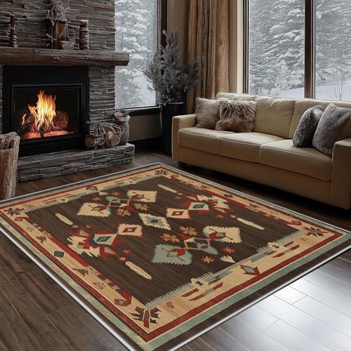 Dyjuaa Western Azteken Teppich 160x230 cm, Ureinwohner Amerikas Carpet Waschbar rutschfest Kurzflor, Teppiche Weich für Schlafzimmer, Wohnzimmer, Esszimmer, Kinderzimmer von Dyjuaa