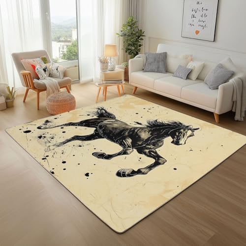 Dyjuaa Western Bauernhof Pferd Teppich 140x200 cm, Galoppierendes Pferd Teppiche Waschbar rutschfest Kurzflor, Carpet Weich für Schlafzimmer, Wohnzimmer, Esszimmer, Kinderzimmer Dyjuaa Western Bauernhof Pferd Teppich 140x200 cm, Galoppierendes Pferd Teppiche Waschbar rutschfest Kurzflor, Carpet Weich für Schlafzimmer, Wohnzimmer, Esszimmer, Kinderzimmer von Dyjuaa