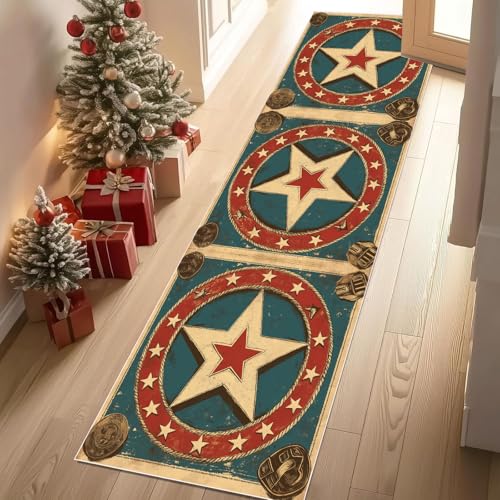 Dyjuaa Western Cowboy Teppich Läufer 80x200 cm Küchenläufer Vintage Stern Pentagramm rutschfest Waschbar Kurzflor Teppichläufer Bettumrandung Carpet für Flur, Küche, Eingang, Wohnzimmer Dyjuaa Western Cowboy Teppich Läufer 80x200 cm Küchenläufer Vintage Stern Pentagramm rutschfest Waschbar Kurzflor Teppichläufer Bettumrandung Carpet für Flur, Küche, Eingang, Wohnzimmer von Dyjuaa