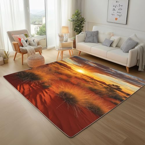 Dyjuaa Wüste Sonnenuntergang Waschbarer Teppich 200x200 cm, Natur Scenery Teppiche Wohnzimmer Anti Rutsch Große Teppiche Schlafzimmer Weich Kurzflor Carpet Matte Kinderteppich von Dyjuaa