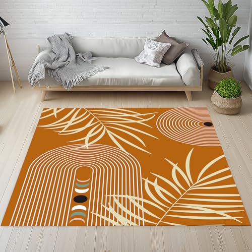 Dyjuaa Zen Pflanzen Bambus Blätter Waschbarer Teppich 200x200 cm, Mid Century Teppiche Wohnzimmer Anti Rutsch Große Teppiche Schlafzimmer Weich Kurzflor Carpet Matte Kinderteppich von Dyjuaa