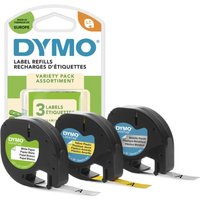 DYMO® Original Schriftbänder für LetraTag, schwarz auf je 1 x Papier weiss, Plastik gelb, Plastik silbermetallic von Dymo