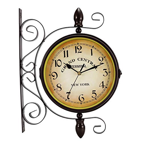 Dyna-Living Bahnhofsuhr Doppelseitige Hängenduhr Wanduhr Retro Vintage Clock (8 Zoll) von Dyna-Living