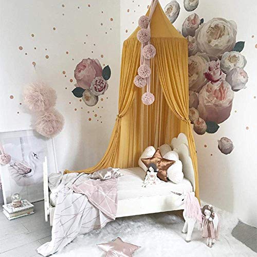 Dyna-Living Betthimmel Babybett, Betthimmel für Kinder Baby Moskitonetz Insektenschutz Kinder Prinzessin Spielzelte Schlafzimmerdekoration, Gelb von Dyna-Living