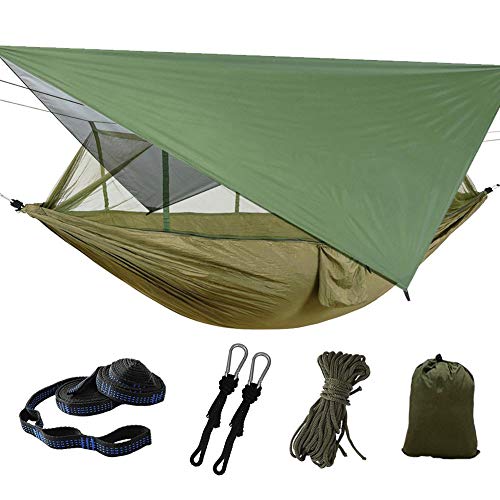 Dyna-Living Hängematte Outdoor, Ultraleichte Moskito Netz Camping Hangematten Outdoor mit Sonnenschutz, Hängematte 2 Personen 200kg Tragfähigkeit (260 x 140 cm) - Armeegrün von Dyna-Living