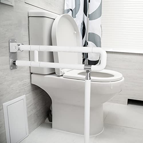 Dyna-Living Wandstützgriff Haltegriff WC Aufstehhilfe Stützhilfe Griff Klappbar, Toilette Wandstützgriff Stützhilfe Rutschfest für ältere Menschen, Behinderte und Schwanger, Weiß (Unterstützung 300kg) von Dyna-Living