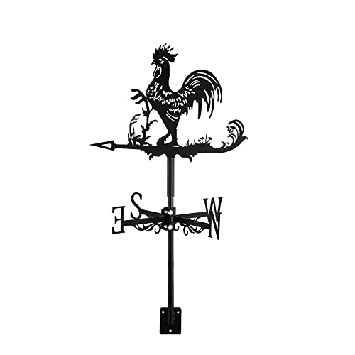 Dyna-Living Wetterhahn Hühner Windfahne Windspiel Rostfreier Stahl Cockerel Weathervane Retro Wetterfahne Mini Deko-Wetterfahne fur Wind Direction Indicator und Dach Garten Deko Schwarz von Dyna-Living