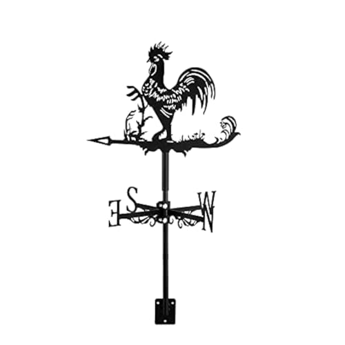 Dyna-Living Wetterhahn Hühner Windfahne Windspiel Rostfreier Stahl Cockerel Weathervane Retro Wetterfahne Mini Deko-Wetterfahne fur Wind Direction Indicator und Dach Garten Deko Schwarz von Dyna-Living