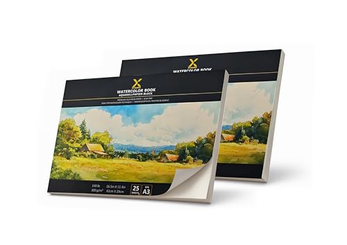 Premium Aquarellpapier Block 300g/m² I 25 Seiten I Künstlerqualität I säurefrei I kaltgepresst – Ideal für Aquarell, Skizzen & Mixed Media (A3 Doppel Sparpack) von DynamiX