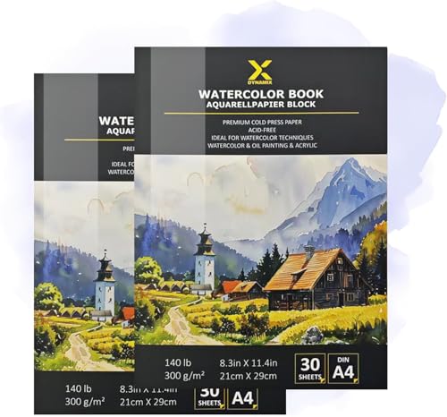 Premium Aquarellpapier Block 300g/m² I 30 Seiten I Künstlerqualität I säurefrei I kaltgepresst – Ideal für Aquarell, Skizzen & Mixed Media (21cmX29cm I Dopple Sparpack) von DynamiX