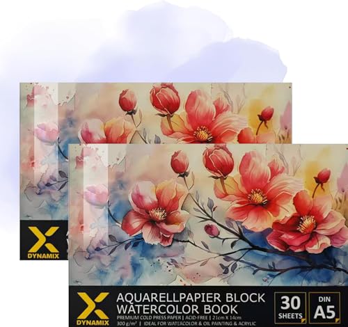 Premium Aquarellpapier Block 300g/m² I 30 Seiten I Künstlerqualität I säurefrei I kaltgepresst – Ideal für Aquarell, Skizzen & Mixed Media (A5 Doppel Sparpack) von DynamiX