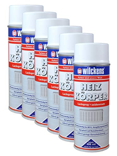 12x Wilckens Heizkörperlackspray weiß seidenmatt 400ml Heizung Lackspray Spraydose für Heizkörper Wasserboiler Radiatoren Warmwasserrohre - große Deck- u. Füllkraft - kratz-, stoß- schlagfest von Dynamic24