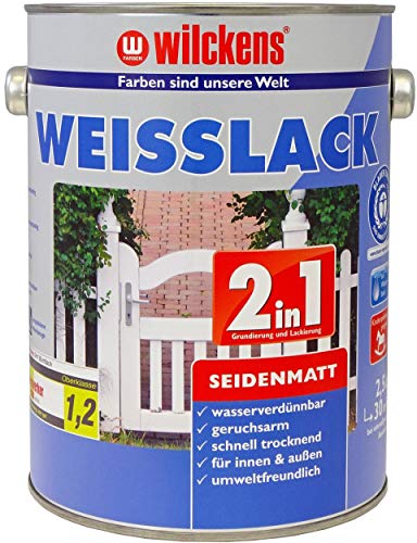 Dynamic24 2in1 Weisslack seidenmatt Grundierung Lack 2,5L Holzlack Metalllack Lackierung Weißlack für innen und außen, schnelltrocknend, Holz, Mauerwerk, Beton, Zink geeignet von Dynamic24