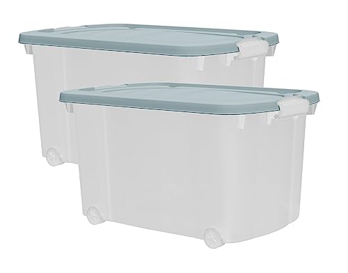 2x Aufbewahrungsbox 45L mit Deckel farbig Rollen Clipverschluss B60xT40xH32 Kunststoff Box Stapelbox Spielzeugkiste Lager transparent stapelbar Stapelboxen für Kleidung Spielzeug Deko Aufbewahrung Set von Dynamic24