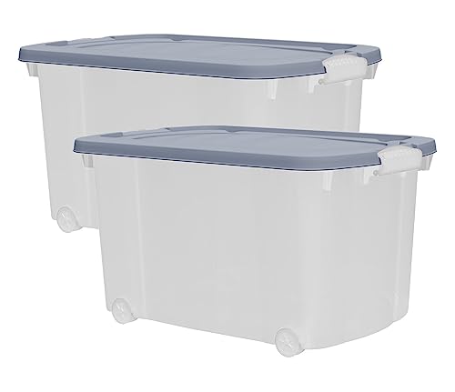 2x Aufbewahrungsbox 45L mit Deckel farbig Rollen Clipverschluss B60xT40xH32 Kunststoff Box Stapelbox Spielzeugkiste Lager transparent stapelbar Stapelboxen für Kleidung Spielzeug Deko Aufbewahrung Set von Dynamic24