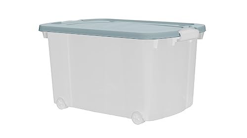 Aufbewahrungsbox 45L mit Deckel farbig Rollen Clipverschluss B60xT40xH32cm Kunststoffbox Stapelbox Spielzeugkiste Lager Box transparent stapelbar Stapelboxen für Kleidung Spielzeug Deko Aufbewahrung von Dynamic24