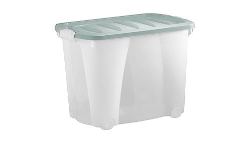 Aufbewahrungsbox 60L mit Deckel farbig , Rollen & Clipverschluss B60xT40xH44cm Kunststoffbox Stapelbox Spielzeugkiste Lager Box transparent stapelbar Stapelboxen für Kleidung Spielzeug Aufbewahrung von Dynamic24