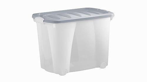 Aufbewahrungsbox 60L mit Deckel farbig Rollen Clipverschluss B60xT40xH32cm Kunststoffbox Stapelbox Spielzeugkiste Lager Box transparent stapelbar Stapelboxen für Kleidung Spielzeug Deko Aufbewahrung von Dynamic24