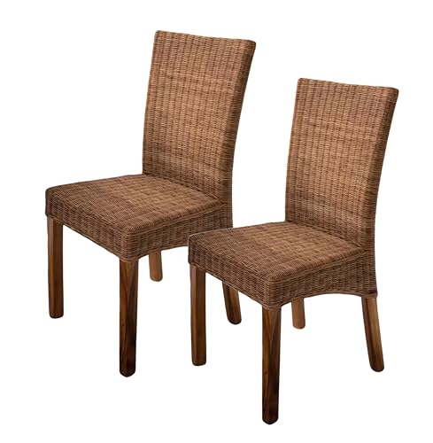 Dynamic24 2er Set Esszimmerstuhl Bali II braun Rattan Korbstuhl Küchenstuhl Esszimmer Küche Stuhl Stühle Rattanstuhl - 2 Stück von Dynamic24