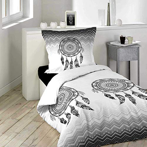 Dynamic24 2tlg. Bettwäsche 140x200cm Mandala 100% Baumwolle Bett Decke Bezug Decke schwarz weiß Bettwäscheset Kissenbezug Bettdeckenbezug modern und pflegeleicht von Dynamic24
