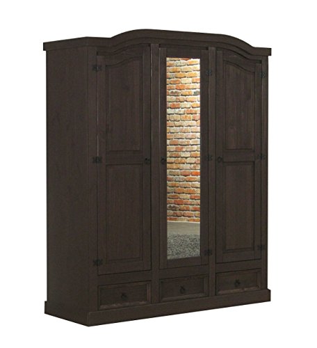 Dynamic24 3-türiger Kiefer Kleiderschrank New Mexico mit Spiegel kolonial von Dynamic24