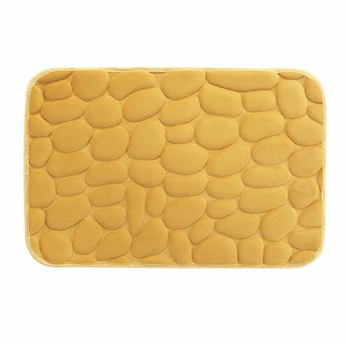 Dynamic24 3D Kieselstein Badematte Badteppich Duschvorleger saugfähiger Badvorleger Badezimmerteppich Duschmatte Deko rutschfeste Fußmatte Matte für Badezimmer Steine (Gelb) von Dynamic24