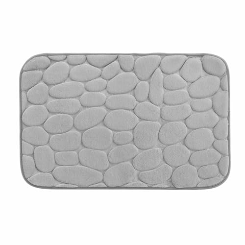 Dynamic24 3D Kieselstein Badematte Badteppich Duschvorleger saugfähiger Badvorleger Badezimmerteppich Duschmatte Deko rutschfeste Fußmatte Matte für Badezimmer Steine (Hellgrau) von Dynamic24