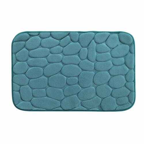 Dynamic24 3D Kieselstein Badematte Badteppich Duschvorleger saugfähiger Badvorleger Badezimmerteppich Duschmatte Deko rutschfeste Fußmatte Matte für Badezimmer Steine (Petrol) von Dynamic24