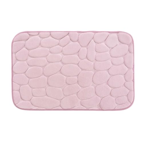 Dynamic24 3D Kieselstein Badematte Badteppich Duschvorleger saugfähiger Badvorleger Badezimmerteppich Duschmatte Deko rutschfeste Fußmatte Matte für Badezimmer Steine (Rosa) von Dynamic24