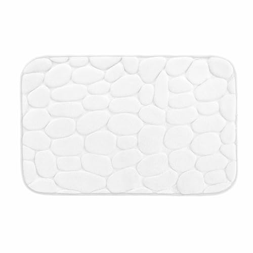 Dynamic24 3D Kieselstein Badematte Badteppich Duschvorleger saugfähiger Badvorleger Badezimmerteppich Duschmatte Deko rutschfeste Fußmatte Matte für Badezimmer Steine (Weiß) von Dynamic24