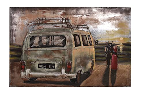 Dynamic24 3D Metallbild Pärchen Metall Wandbild Retro Bild Bar Küche Wohnzimmer Deko Transporter Bus Camper von Dynamic24