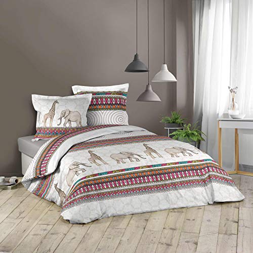 Dynamic24 3tlg. Bettwäsche 240x220cm cm Afrika Elefanten 100% Baumwolle Bettdecke Übergröße Bett King Queen Size mit 2 Kissenbezügen und 1 Bettdeckenbezug von Dynamic24