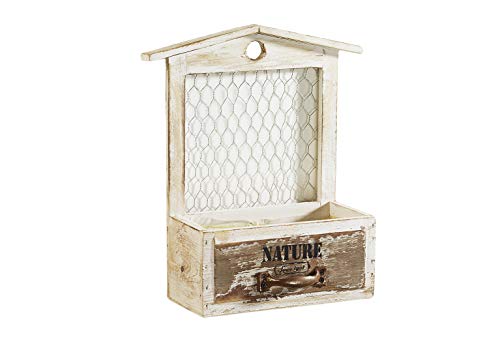 Dynamic24 Deko Holz Mini Pflanzschale Blumentopf Pflanzkasten Blumenkasten Balkonkasten Blumen mit Rankgitter Weiss Natur Shabby Chic Look (Holz 1 Stück) von Dynamic24