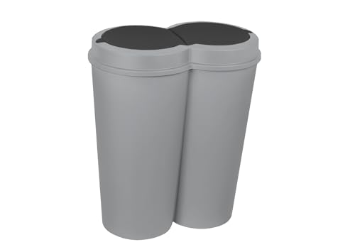 Dynamic24 Duo Bin Abfalleimer 50 Liter Müll Abfall Eimer 2x 25l Müllbehälter Mülltrennung mit Deckel Sortierer Papierkorb Behälter Mülleimer Biomüll (Silber) von Dynamic24