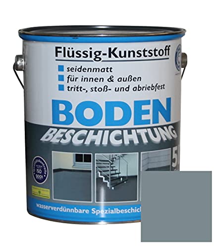 Flüssig Kunststoff 5L Bodenbeschichtung für 50m² Betonfarbe Estrichfarbe Beton Beschichtung Boden Estrich Farbe Bodenfarbe innen / außen Halle Keller Terrasse Kellerboden Putz Holz Fehgrau RAL 7000 von Dynamic24