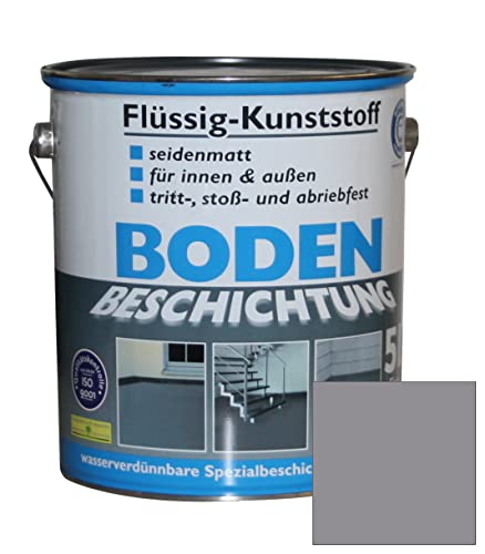 Flüssig Kunststoff 5L Bodenbeschichtung für 50m² Betonfarbe Estrichfarbe Beton Beschichtung Boden Estrich Farbe Bodenfarbe innen / außen Halle Keller Terrasse Kellerboden Putz Holz Platingrau RAL 7036 von Dynamic24