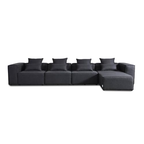 Dynamic24 Modulares XL Sofa Cozy 5teilig, 414x207 cm - Wohnlandschaft flexibel, erweiterbar, inkl. Kissen Couchgarnitur Couch Komfort-Sitz mit 35 kg/m³ Polsterung (Anthrazit) von Dynamic24