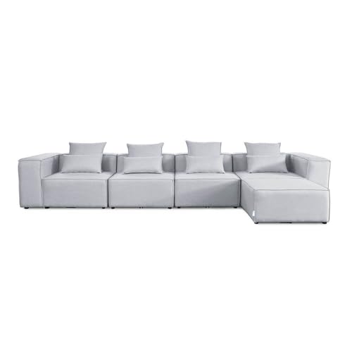 Dynamic24 Modulares XL Sofa Cozy 5teilig, 414x207 cm - Wohnlandschaft flexibel, erweiterbar, inkl. Kissen Couchgarnitur Couch Komfort-Sitz mit 35 kg/m³ Polsterung (Hellgrau) von Dynamic24