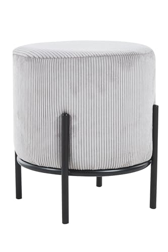 Dynamic24 Polsterhocker Ø35 cm Cord Optik Hellgrau Sitzhocker Hocker Fußhocker Stoffhocker von Dynamic24