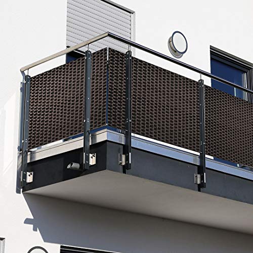 Dynamic24 Polyrattan PVC Sichtschutzmatte 300x90cm Balkon Sichtschutz Zaun Windschutz braun für Balkon, Terrasse und Garten 1400 g/m² von Dynamic24
