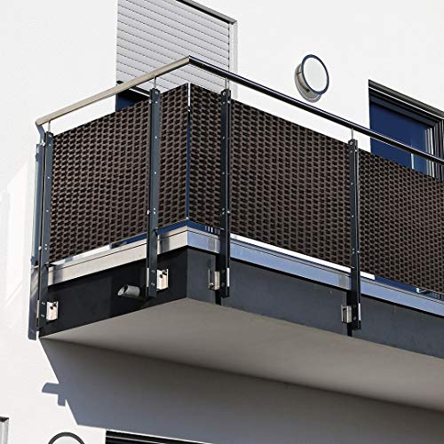 Polyrattan Sichtschutzmatte in Rattan-Optik PVC Sichtschutz Matte Sichtschutzzaun Balkongeländer Sichtschutzwand Balkonsichtschutz Balkon Zaun Windschutz Poolumrandung Zaun (dunkelbraun, 300x90cm) von Dynamic24