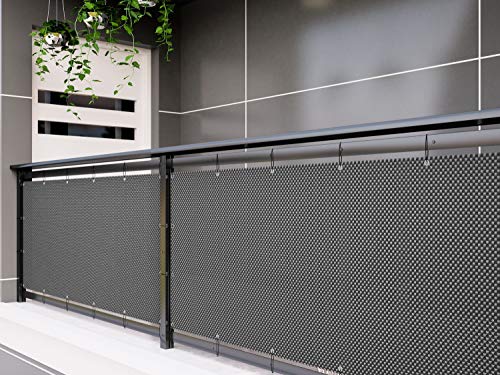 Dynamic24 Polyrattan Sichtschutzmatte in Rattan-Optik PVC Sichtschutz Matte Sichtschutzzaun Balkongeländer Sichtschutzwand Balkonsichtschutz Balkon Zaun Windschutz OHNE Ösen (grau meliert, 300x100cm) von Dynamic24
