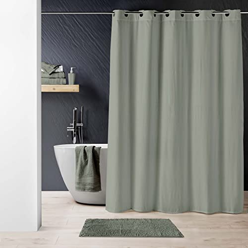 Dynamic24 Premium Duschvorhang mit Waffelmusterstruktur 180x200cm Waffel Stoff Textil Badewannenvorhang Anti Schimmel Bad Vorhang wasserdicht Badewanne (Taupe) von Dynamic24