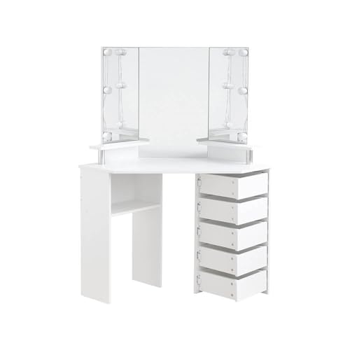 Dynamic24 Schminktisch Mila Weiß mit 3 Spiegeln und 5 Schubladen - moderner Kosmetiktisch mit Stauraum und Ablageflächen - Frisiertisch Schmucktisch von Dynamic24