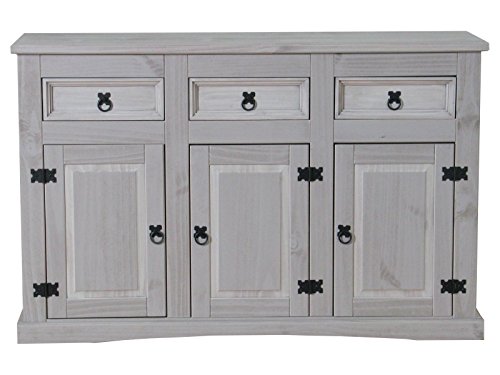 Dynamic24 Sideboard New Mexiko Kiefer massiv grau Mexico Kommode Anrichte Schrank von Dynamic24